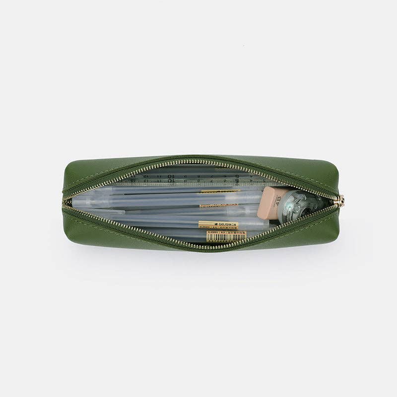 Solid Color Slim Capacity Zipper Pencil Pouch