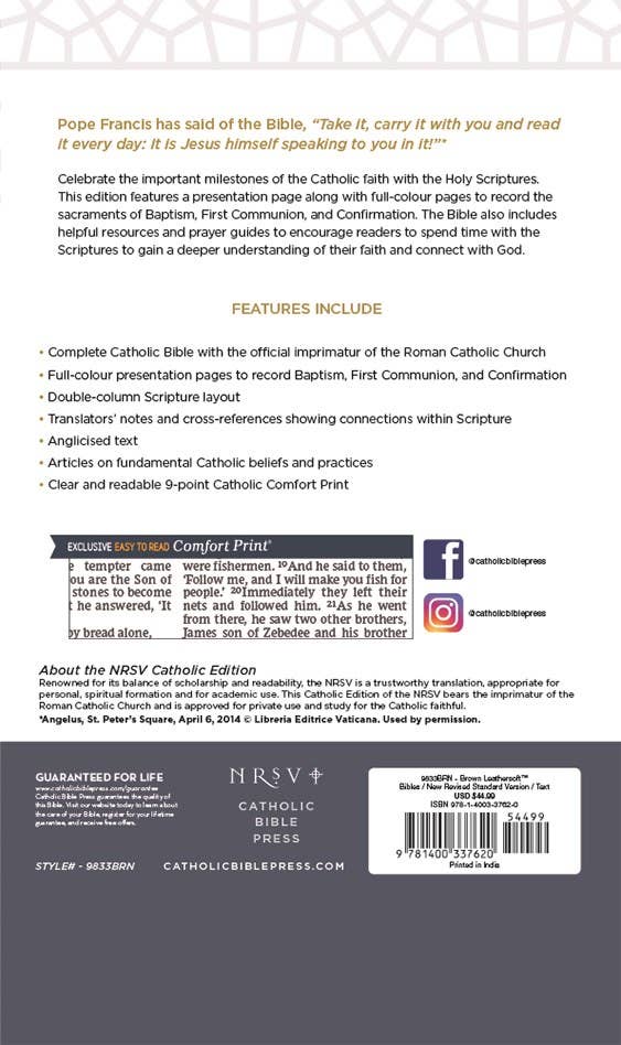 NRSVCE Sacraments of Initiation Catholic Bible, Brown Leather