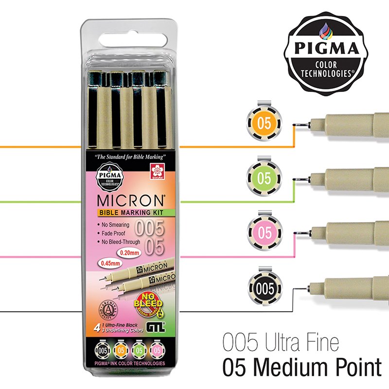 PIGMA Micron 05/005 Bible Note Pens, Set of 4
