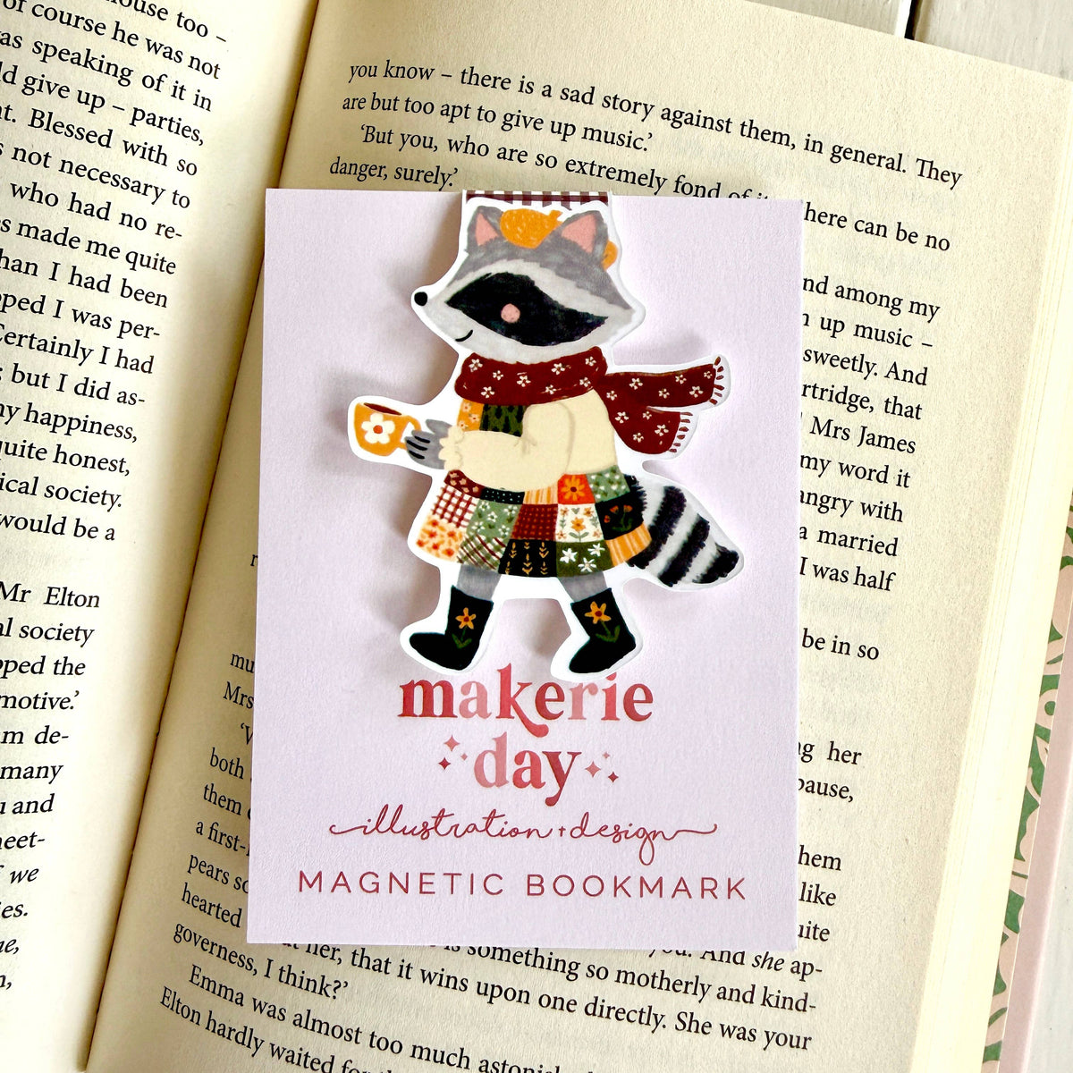 Fall Woodland Raccoon Magnetic Bookmark