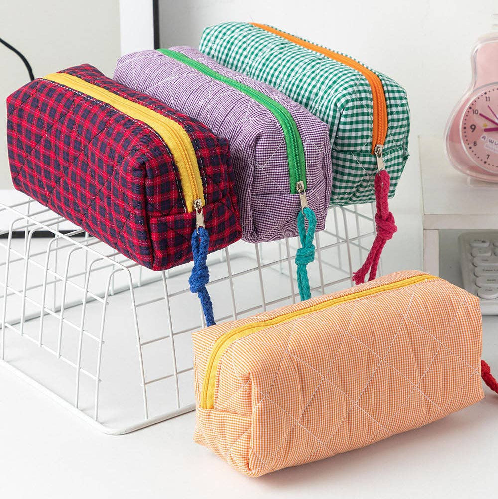 Retro Color Contrast Plaid Portable Pencil Pouch