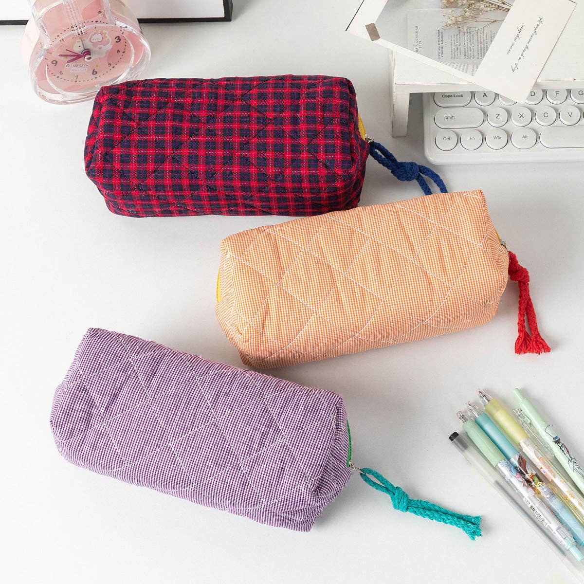 Retro Color Contrast Plaid Portable Pencil Pouch