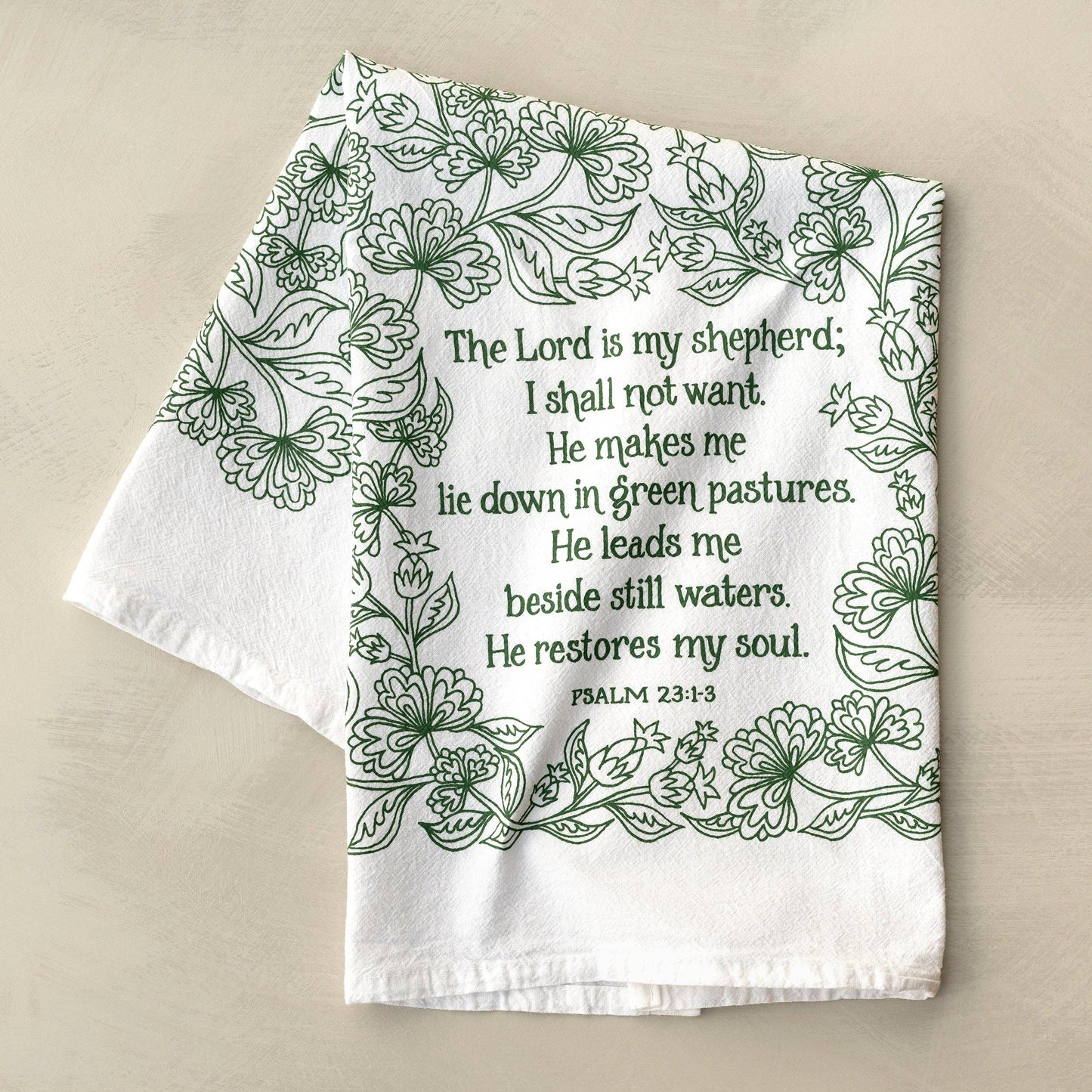 The Lord is My Shepherd Scripture Tea Towel — Psalm 23