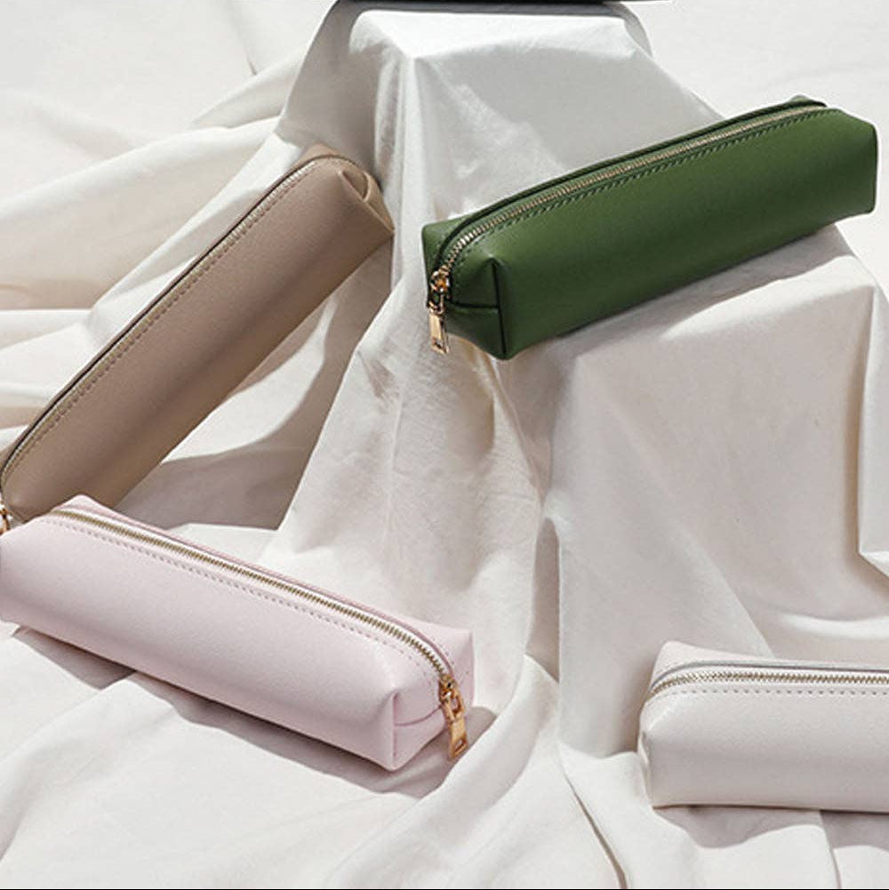 Solid Color Slim Capacity Zipper Pencil Pouch