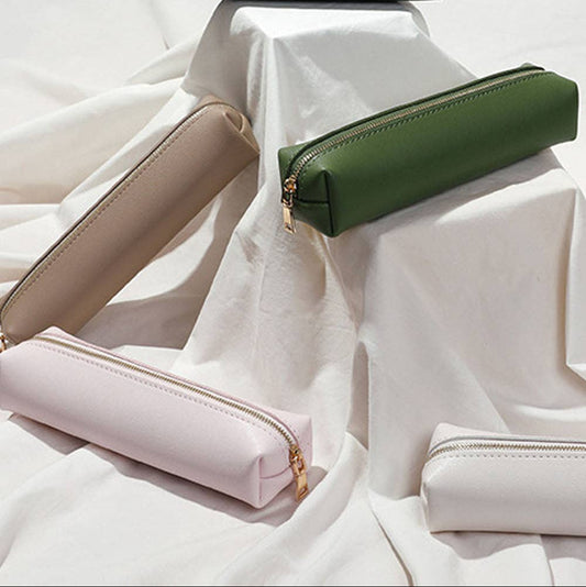 Solid Color Slim Capacity Zipper Pencil Pouch