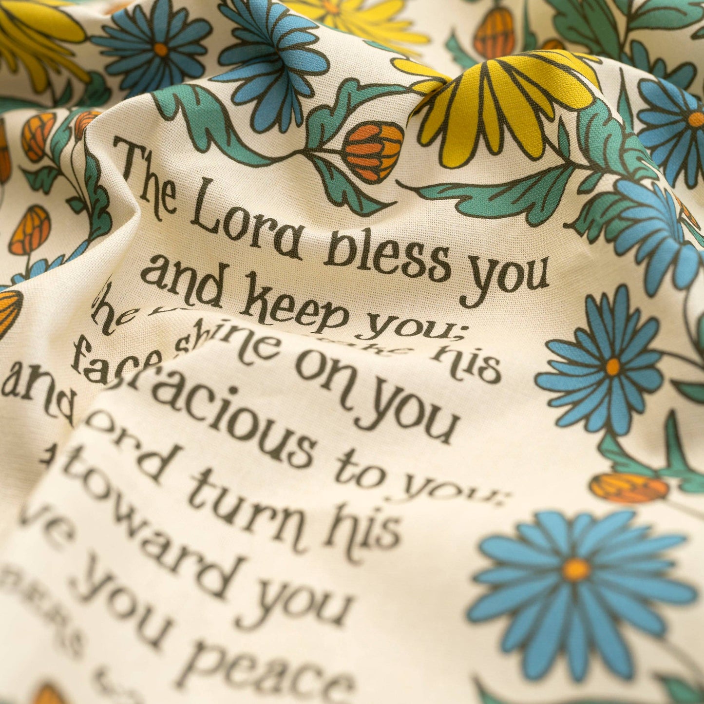 The Blessing Scripture Tea Towel - Full Color NIV - Yellow Floral