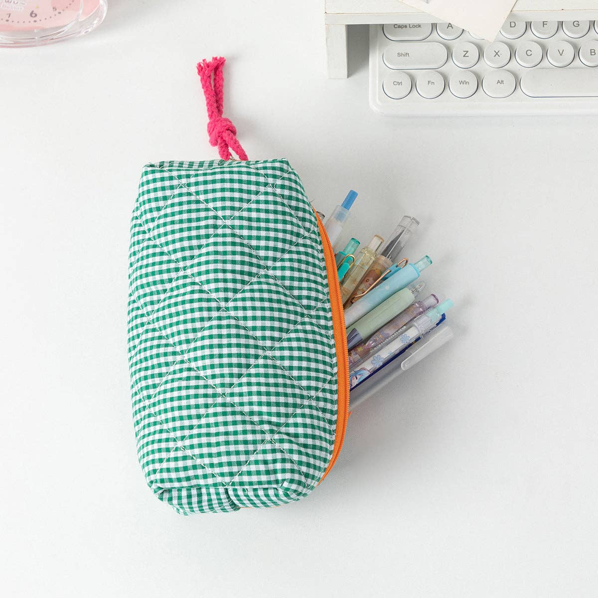 Retro Color Contrast Plaid Portable Pencil Pouch