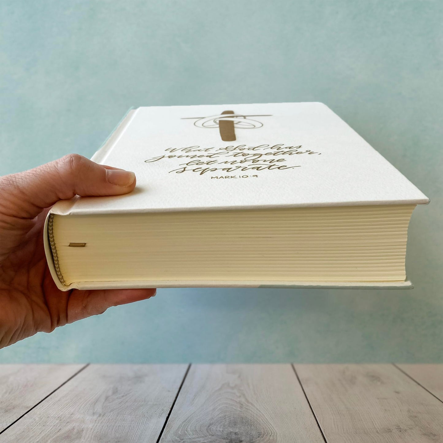 ESV Journaling Bible - White - Wedding Rings and Cross - Personalized