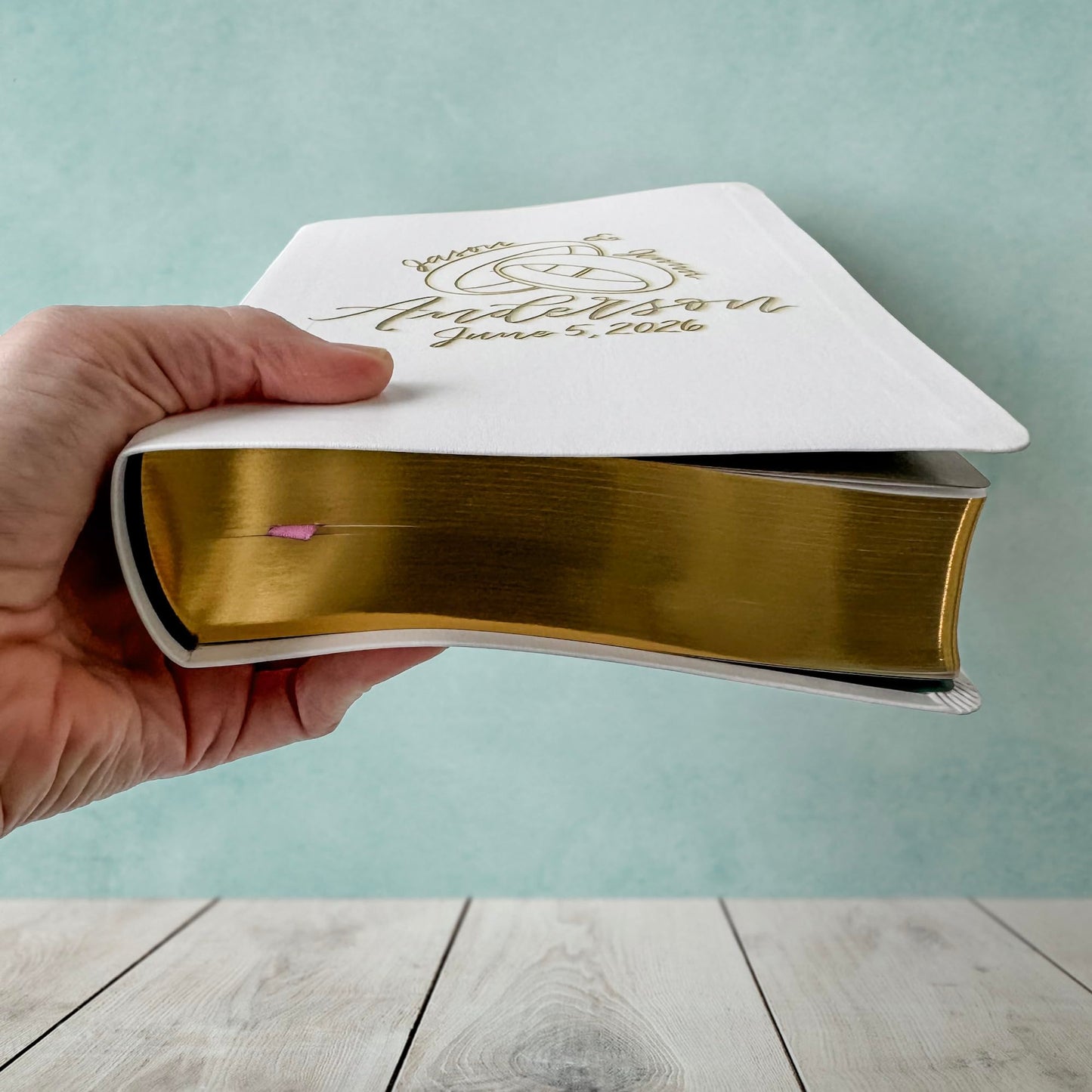 NLT Journaling Bible - White - Wedding Rings - Personalized
