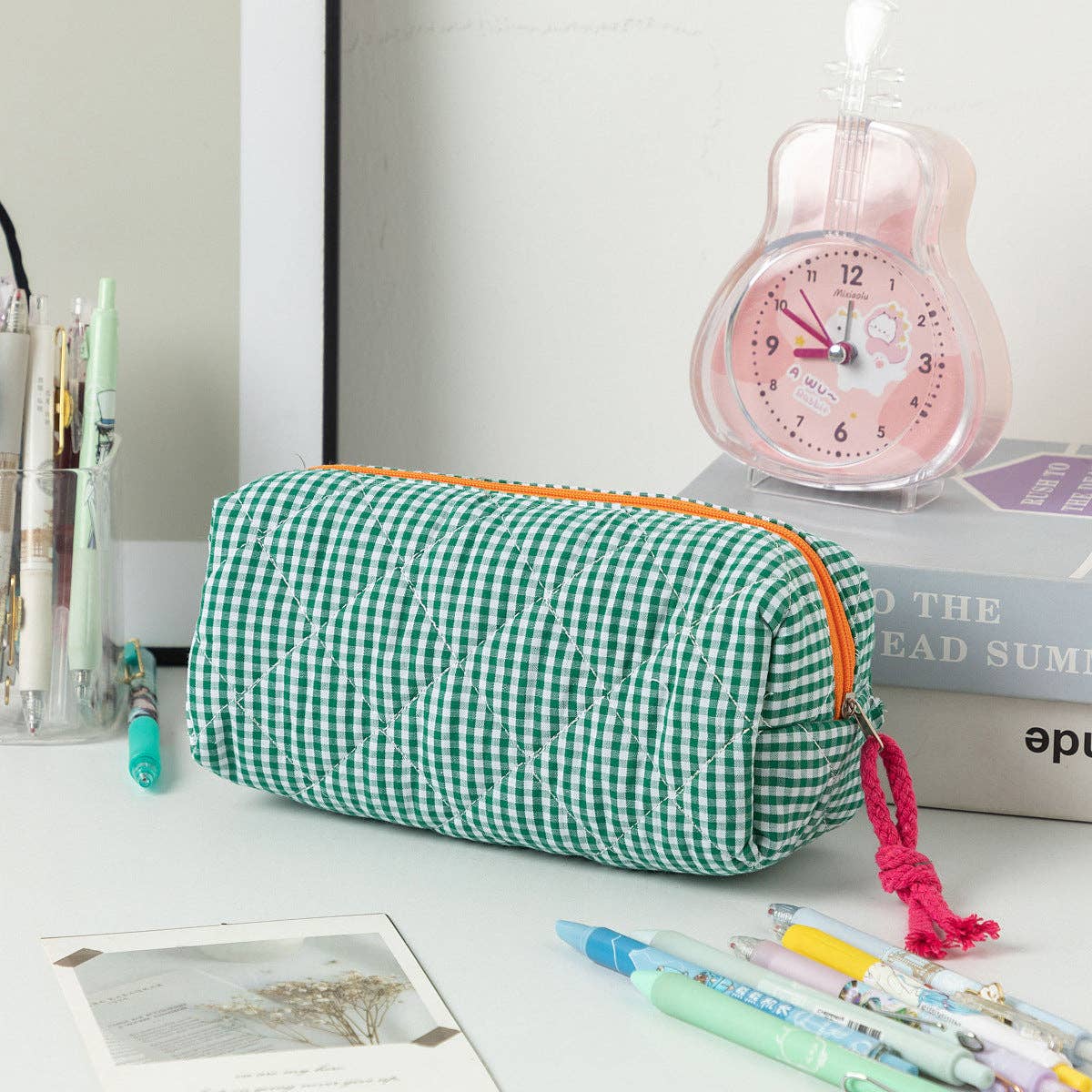 Retro Color Contrast Plaid Portable Pencil Pouch