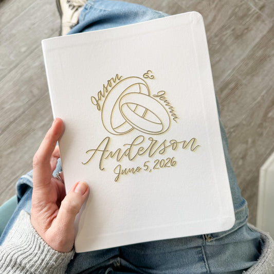 NLT Journaling Bible - White - Wedding Rings - Personalized