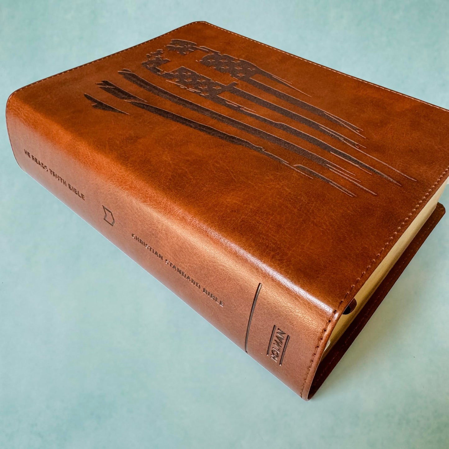 CSB He Reads Truth Bible - American Flag and Cross - Personalized
