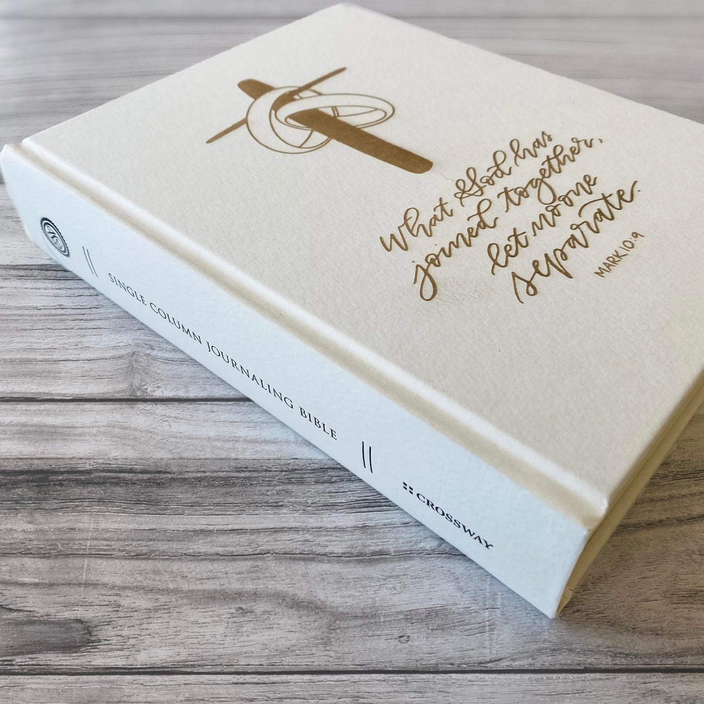 ESV Journaling Bible - White - Wedding Rings and Cross - Personalized