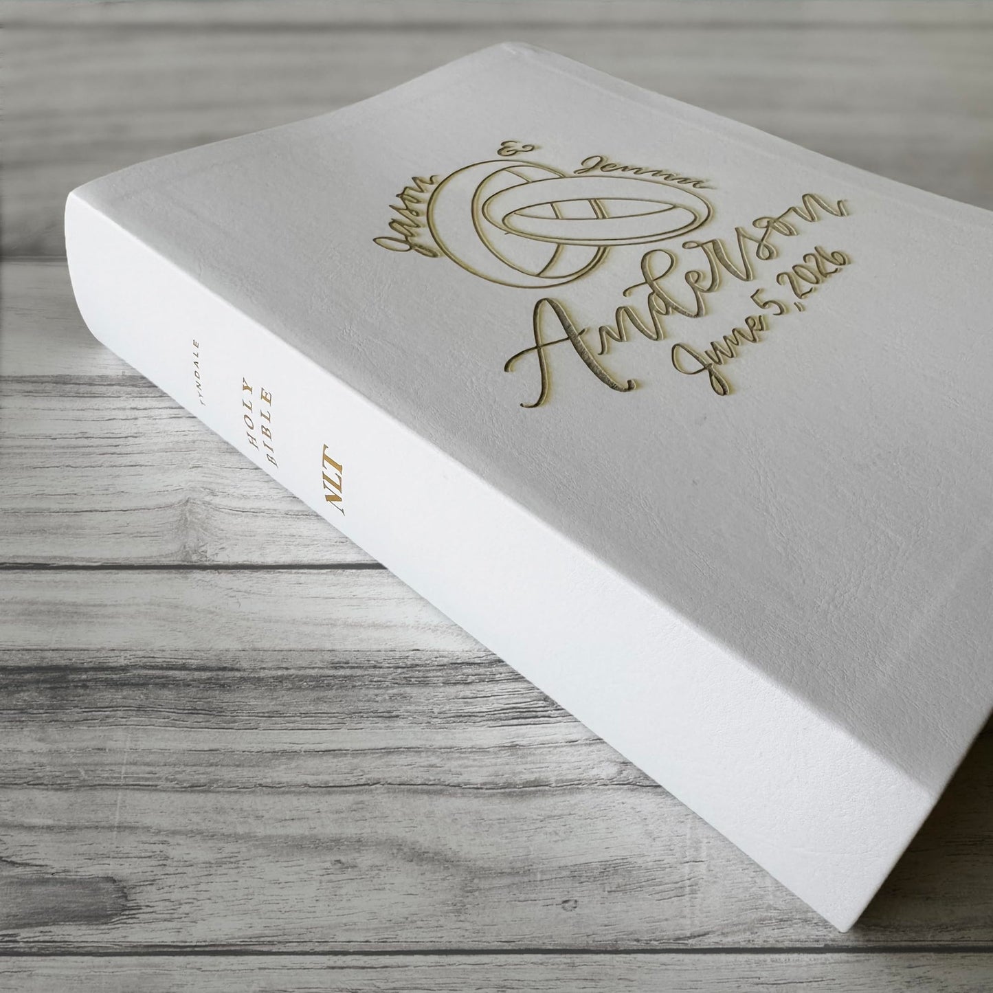 NLT Journaling Bible - White - Wedding Rings - Personalized