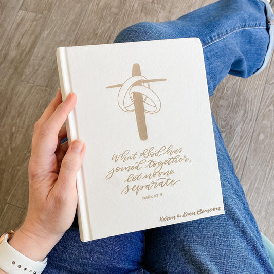 ESV Journaling Bible - White - Wedding Rings and Cross - Personalized