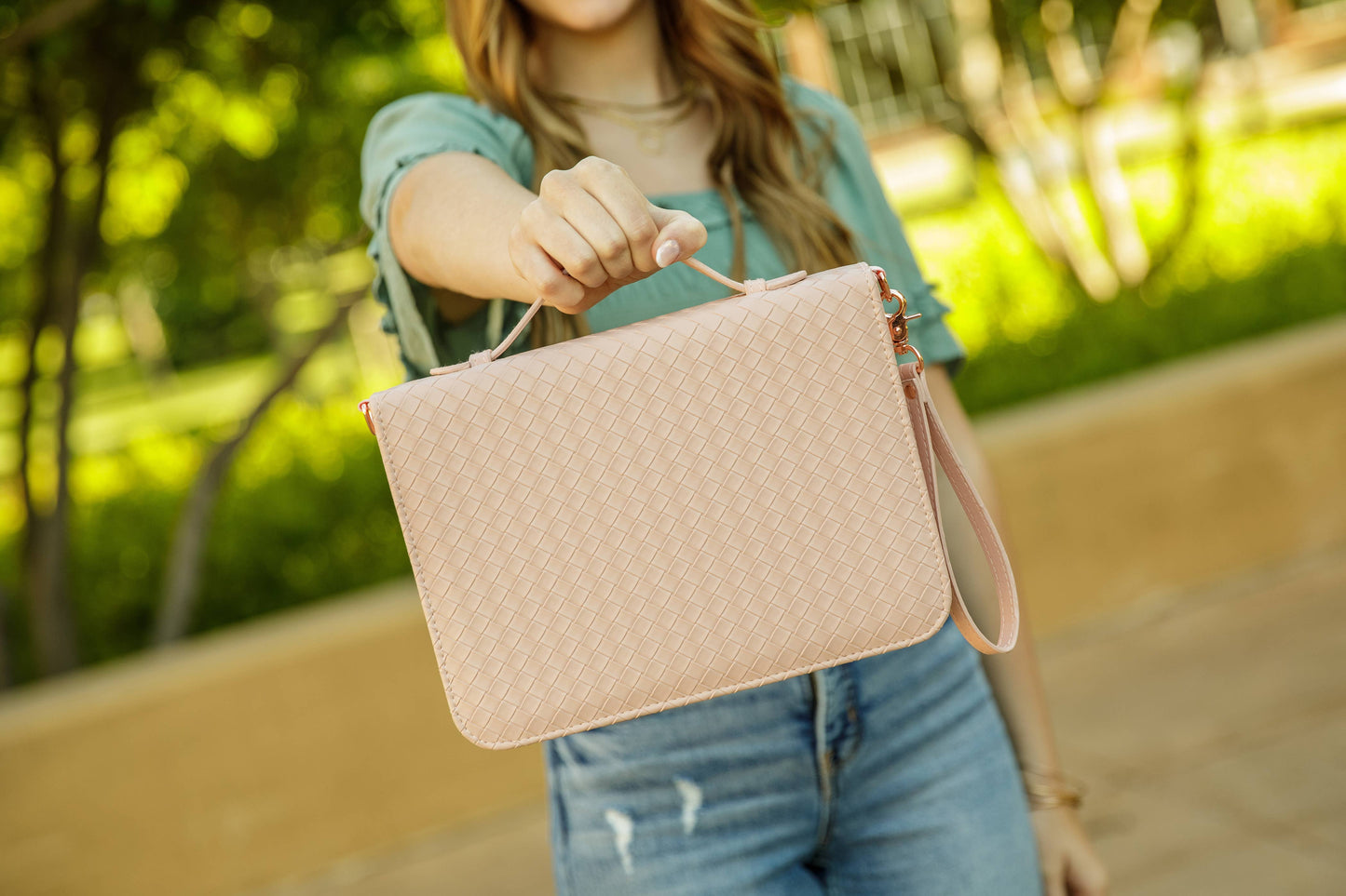 Blush Crossbody Weave Bible Case