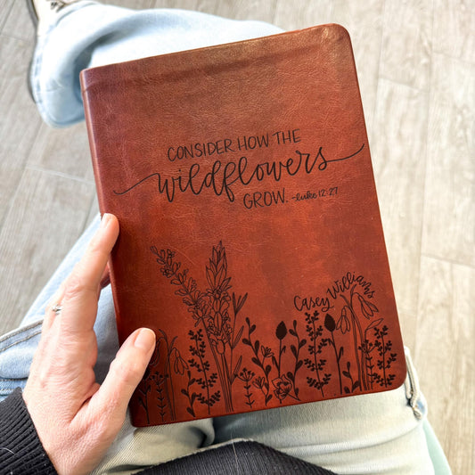 NLT Journaling Bible - Brown - Wildflowers - Personalized