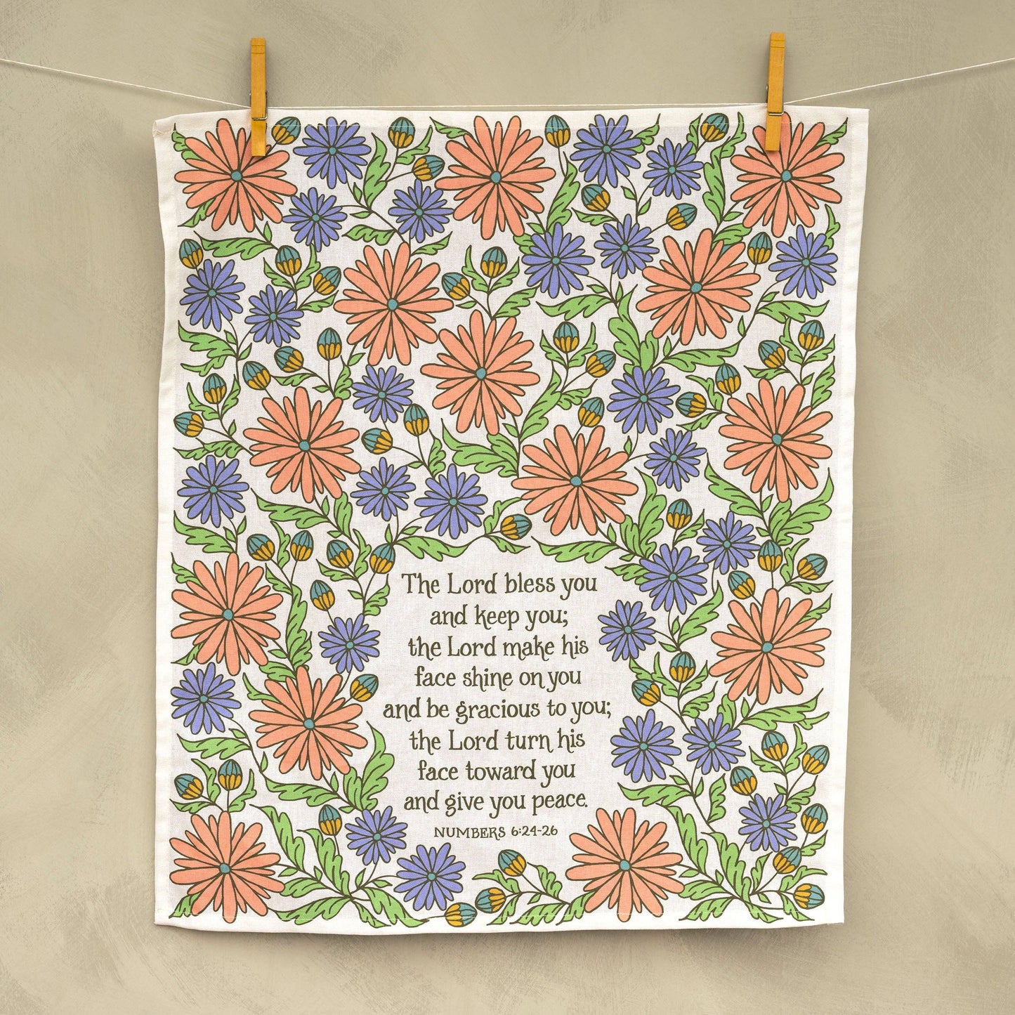 The Blessing Scripture Tea Towel - Full Color NIV - Wild Flower