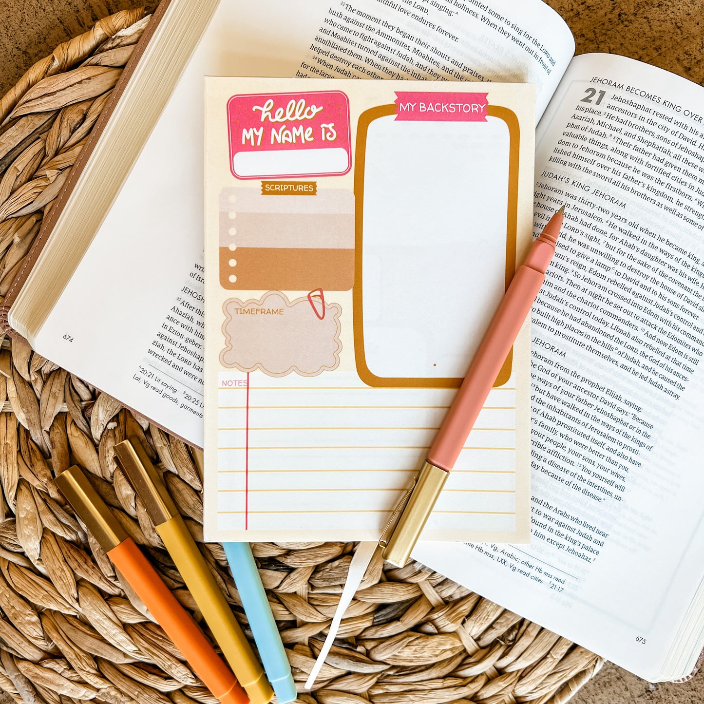 Boho Bible Character Study Double-Sided 5x7 Notepad