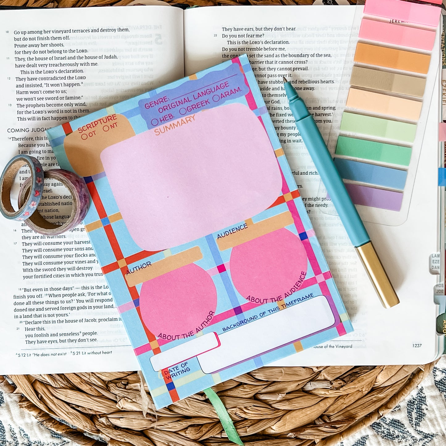 Bright Bible Study Double-Sided 5x7 Notepad