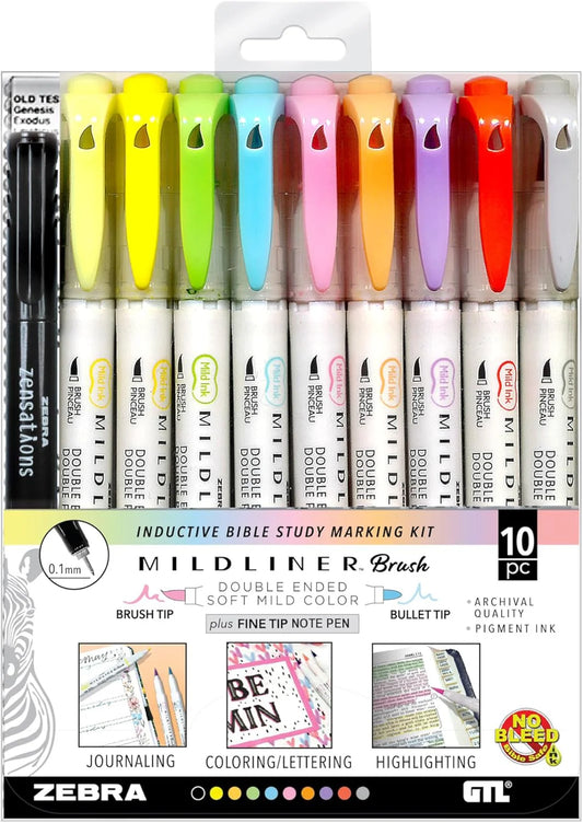 Mild Liner Highlighter Inductive Bible Study Translucent Color Marker Assorted Mild Colors 10-Piece Set
