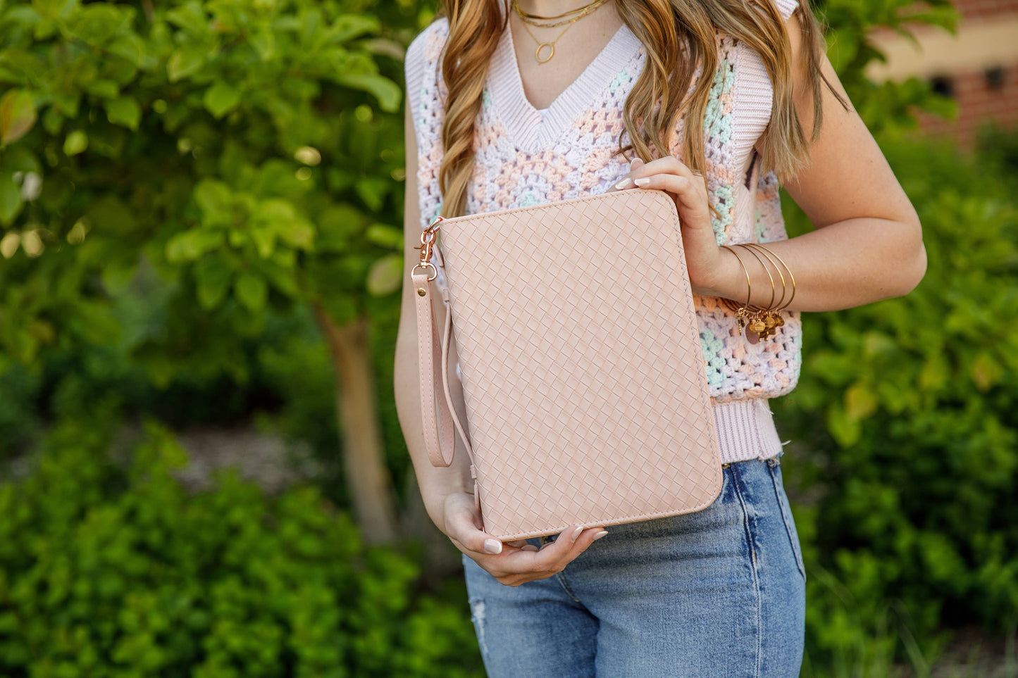 Blush Crossbody Weave Bible Case