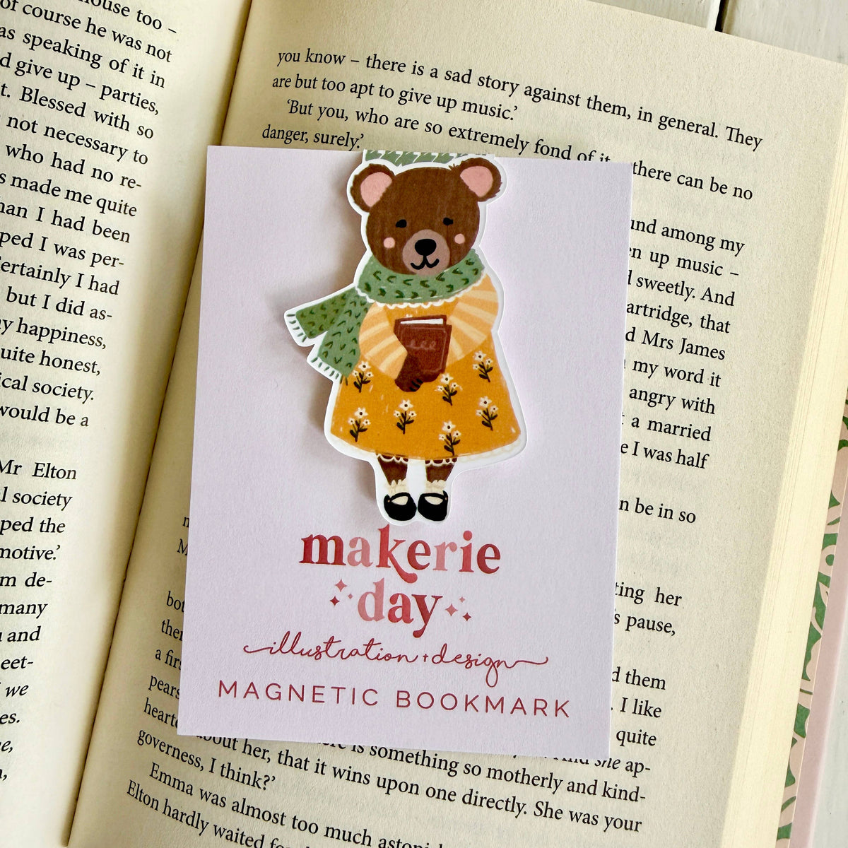 Fall Bookish Bear Magnetic Bookmark