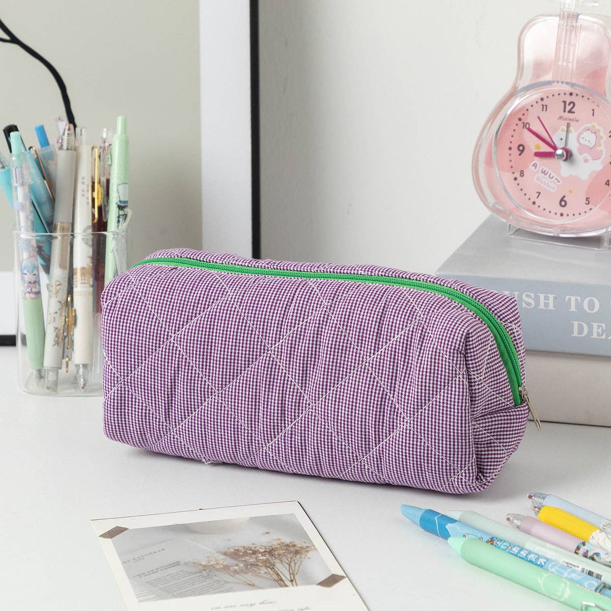 Retro Color Contrast Plaid Portable Pencil Pouch