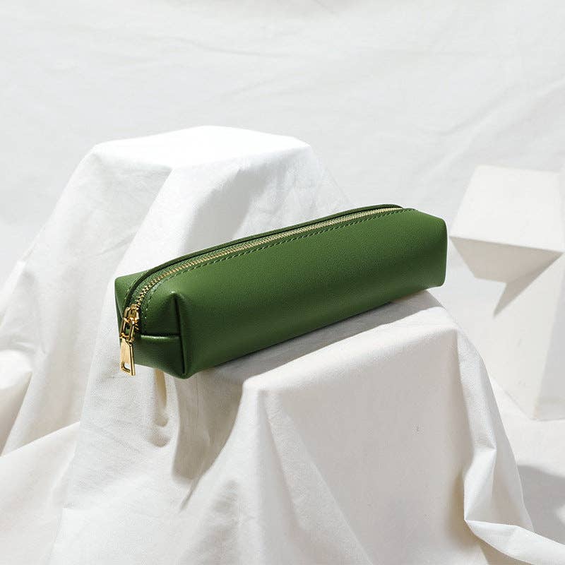 Solid Color Slim Capacity Zipper Pencil Pouch