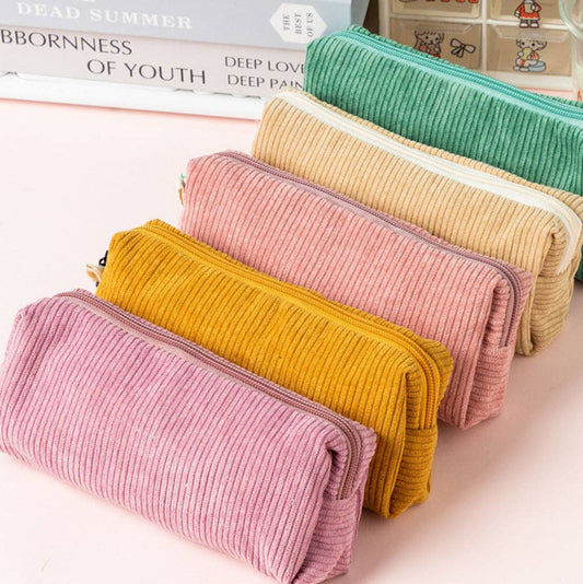 Vintage Solid Color Corduroy Portable Pencil Case