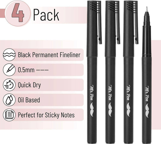 Mr. Pen Black Fineliner Pens 4-Pack